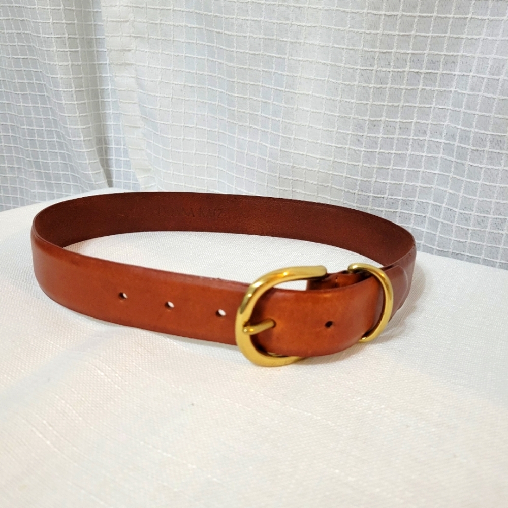 NEW DONNA KATZ Classic Brown Leather Belt with Gold Buckle